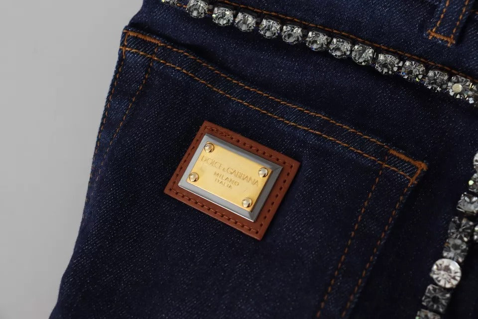 Dolce & Gabbana Blaue Denim Stretch Crystal Hot Pants Shorts