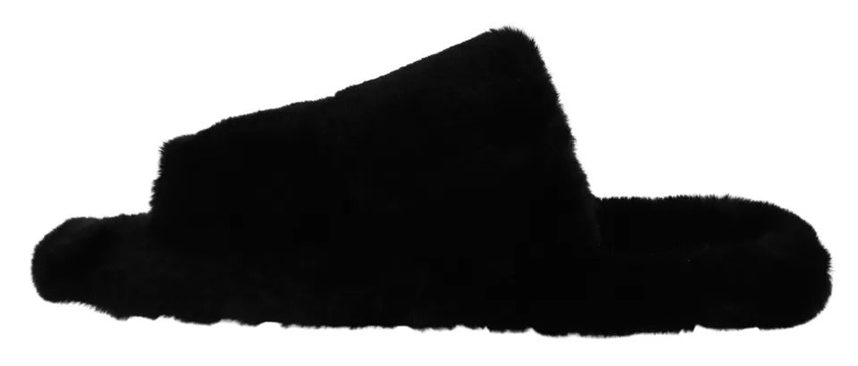 Dolce & Gabbana Schwarze Polyester-Kunstpelz-Sandalen für Herren