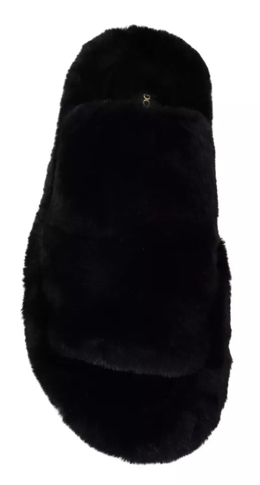 Dolce & Gabbana Schwarze Polyester-Kunstpelz-Sandalen für Herren