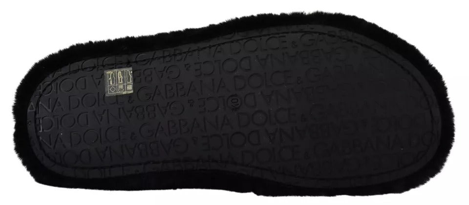 Dolce & Gabbana Schwarze Polyester-Kunstpelz-Sandalen für Herren