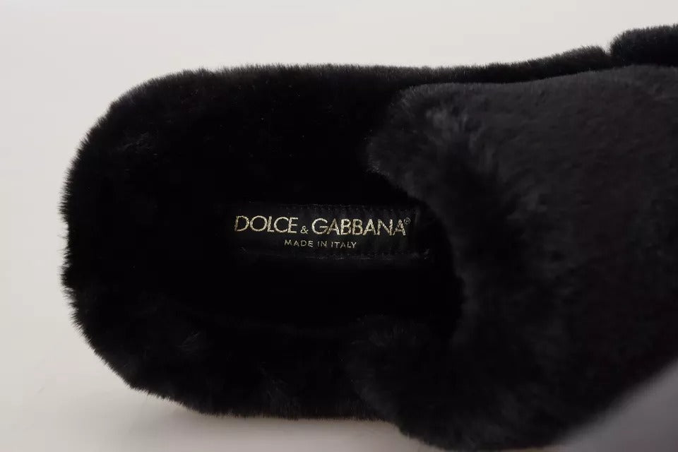 Dolce & Gabbana Schwarze Polyester-Kunstpelz-Sandalen für Herren