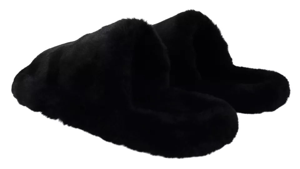 Dolce & Gabbana Schwarze Polyester-Kunstpelz-Sandalen für Herren