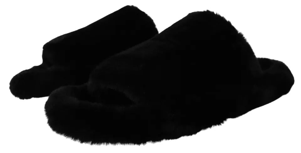 Dolce & Gabbana Schwarze Polyester-Kunstpelz-Sandalen für Herren