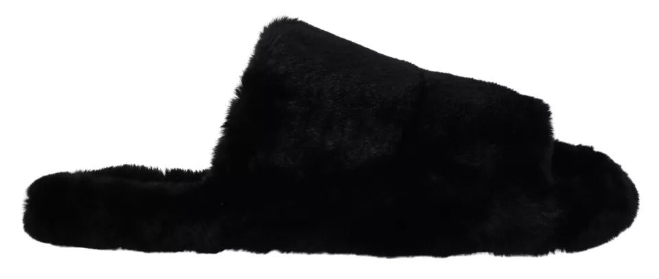 Dolce & Gabbana Schwarze Polyester-Kunstpelz-Sandalen für Herren