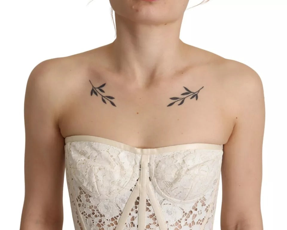 Dolce & Gabbana Weißes trägerloses Bustier-Top mit floraler Spitze