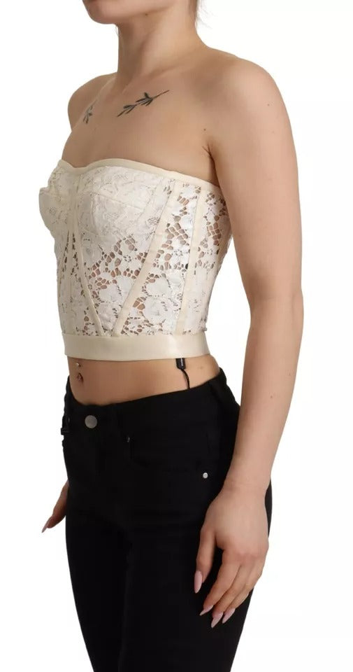 Dolce & Gabbana Weißes trägerloses Bustier-Top mit floraler Spitze