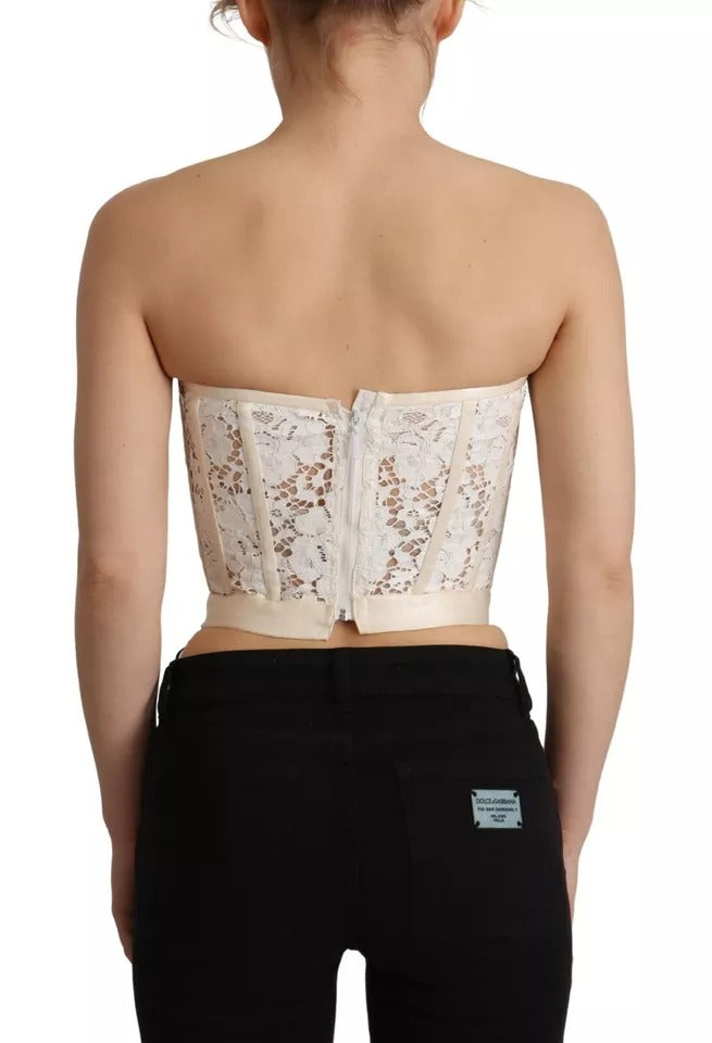 Dolce & Gabbana Weißes trägerloses Bustier-Top mit floraler Spitze