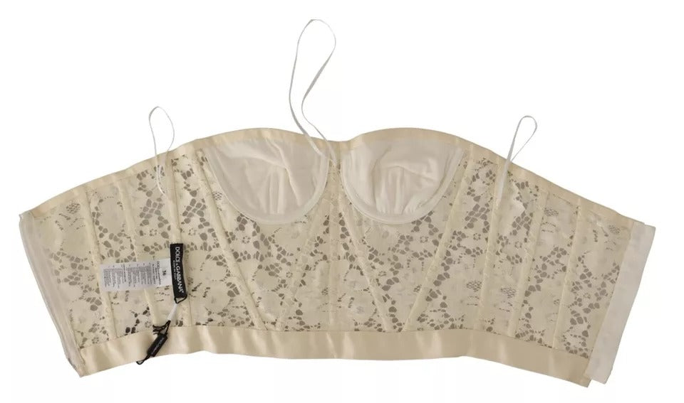 Dolce & Gabbana Weißes trägerloses Bustier-Top mit floraler Spitze
