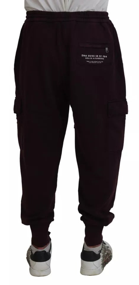 Dolce & Gabbana Bordeauxfarbene Baumwoll-Cargo-Jogger-Sweatpants-Hose