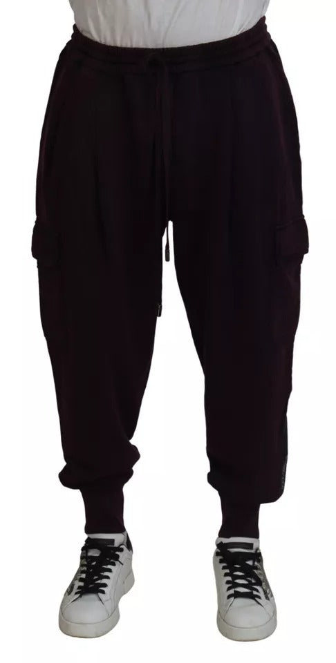 Dolce & Gabbana Bordeauxfarbene Baumwoll-Cargo-Jogger-Sweatpants-Hose