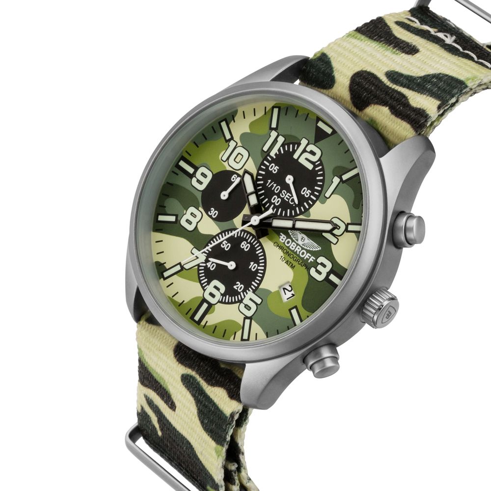 Bobroff Sportliche Armbanduhr aus Nylon im Militärstil