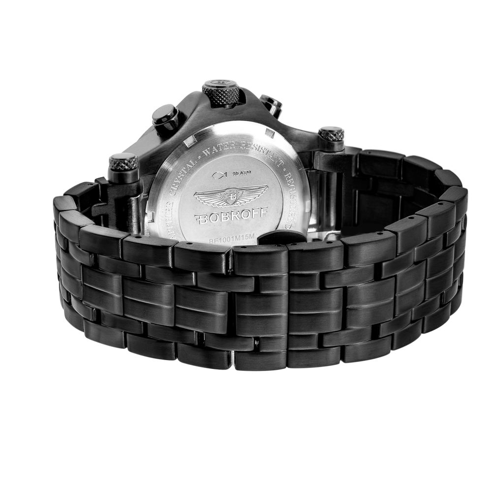 Bobroff Elegante schwarze Edelstahl-Armbanduhr