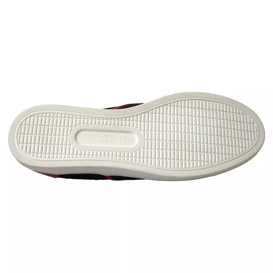 Dolce & Gabbana Schwarz Rot Spitze Slip On Low Top Sneakers Schuhe