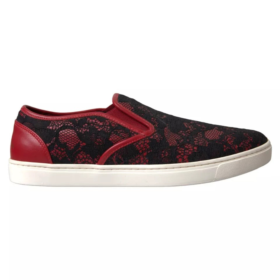Dolce & Gabbana Schwarz Rot Spitze Slip On Low Top Sneakers Schuhe