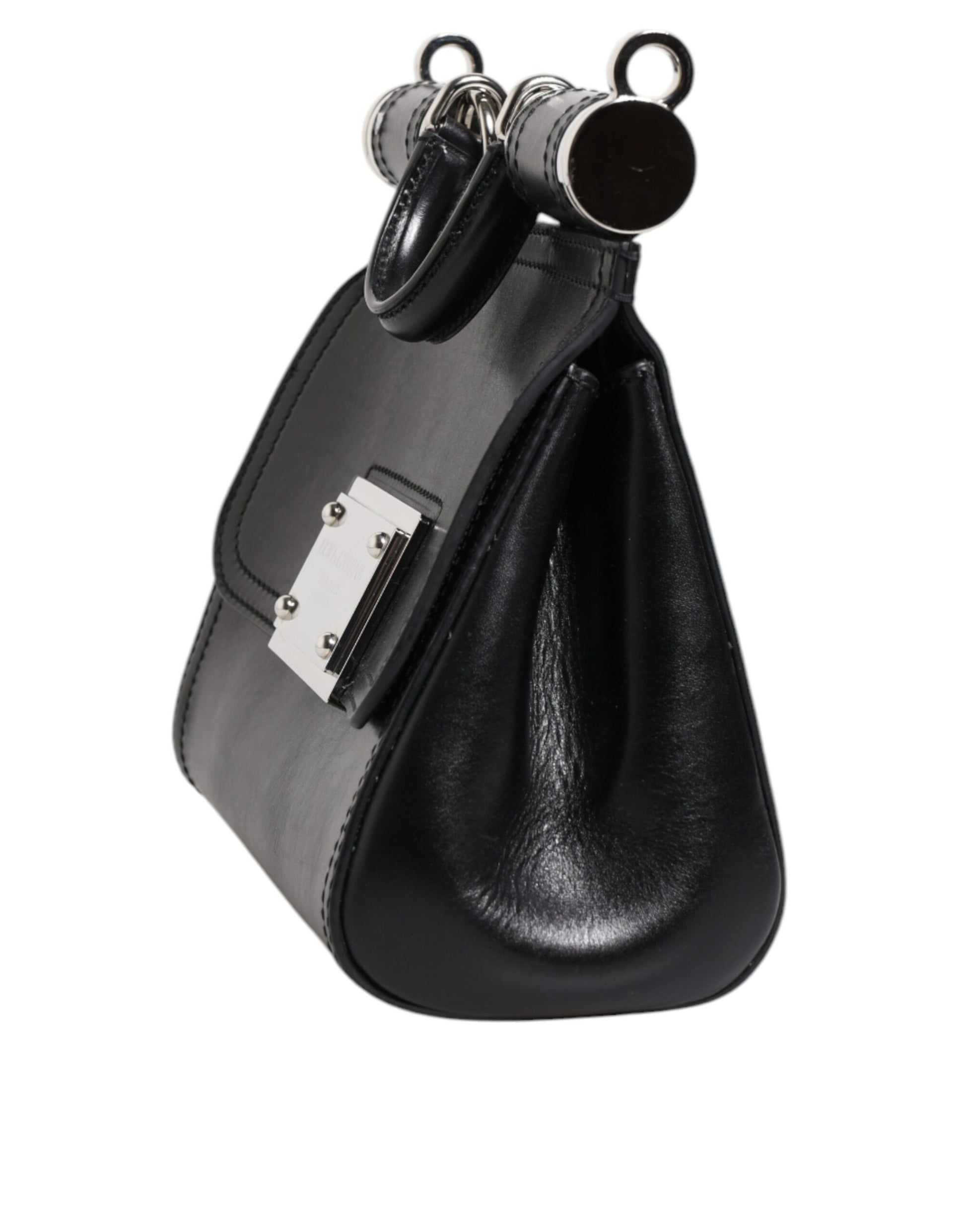 Dolce & Gabbana Schwarzes Kalbsleder SICILY Logo Plaque Top Handle Bag
