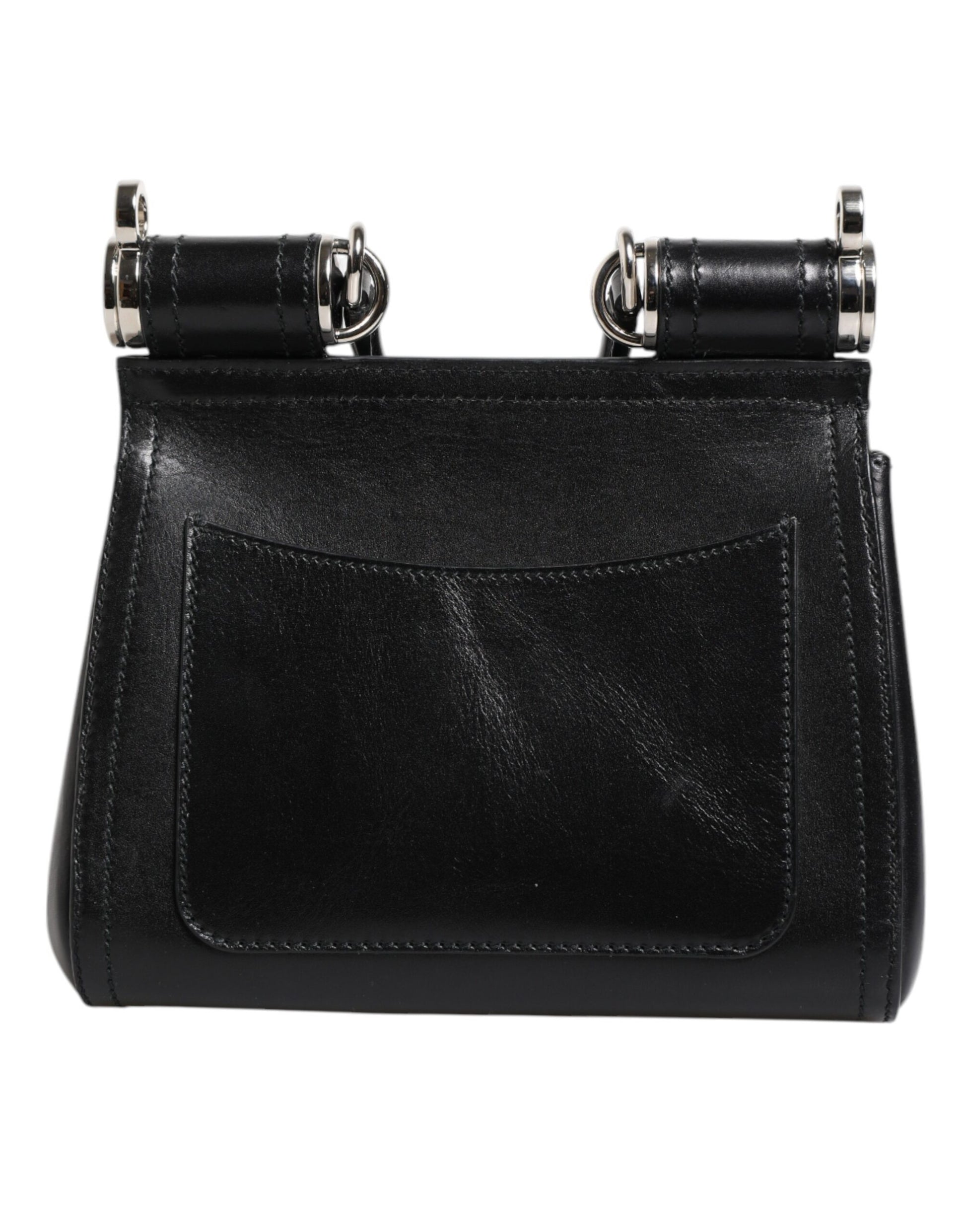 Dolce & Gabbana Schwarzes Kalbsleder SICILY Logo Plaque Top Handle Bag