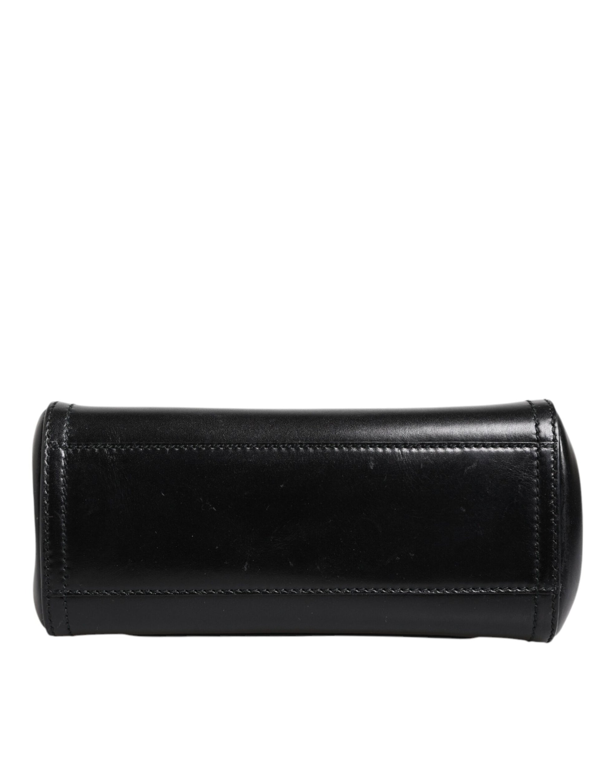 Dolce & Gabbana Schwarzes Kalbsleder SICILY Logo Plaque Top Handle Bag