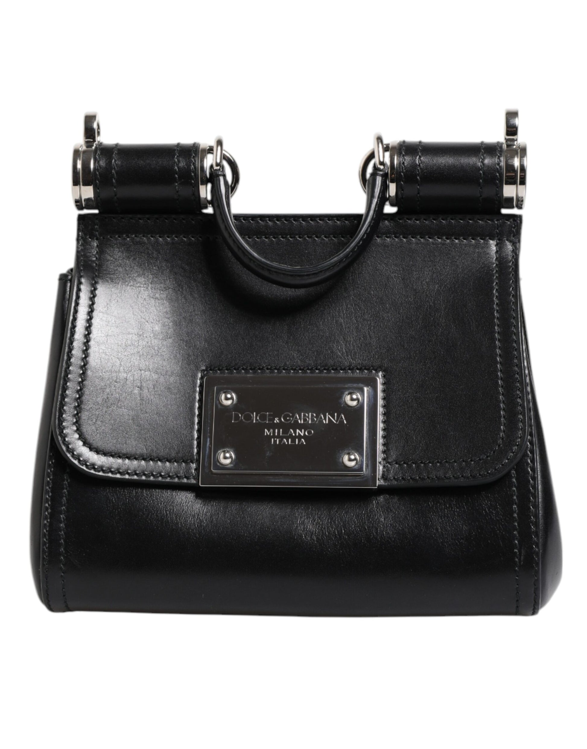 Dolce & Gabbana Schwarzes Kalbsleder SICILY Logo Plaque Top Handle Bag