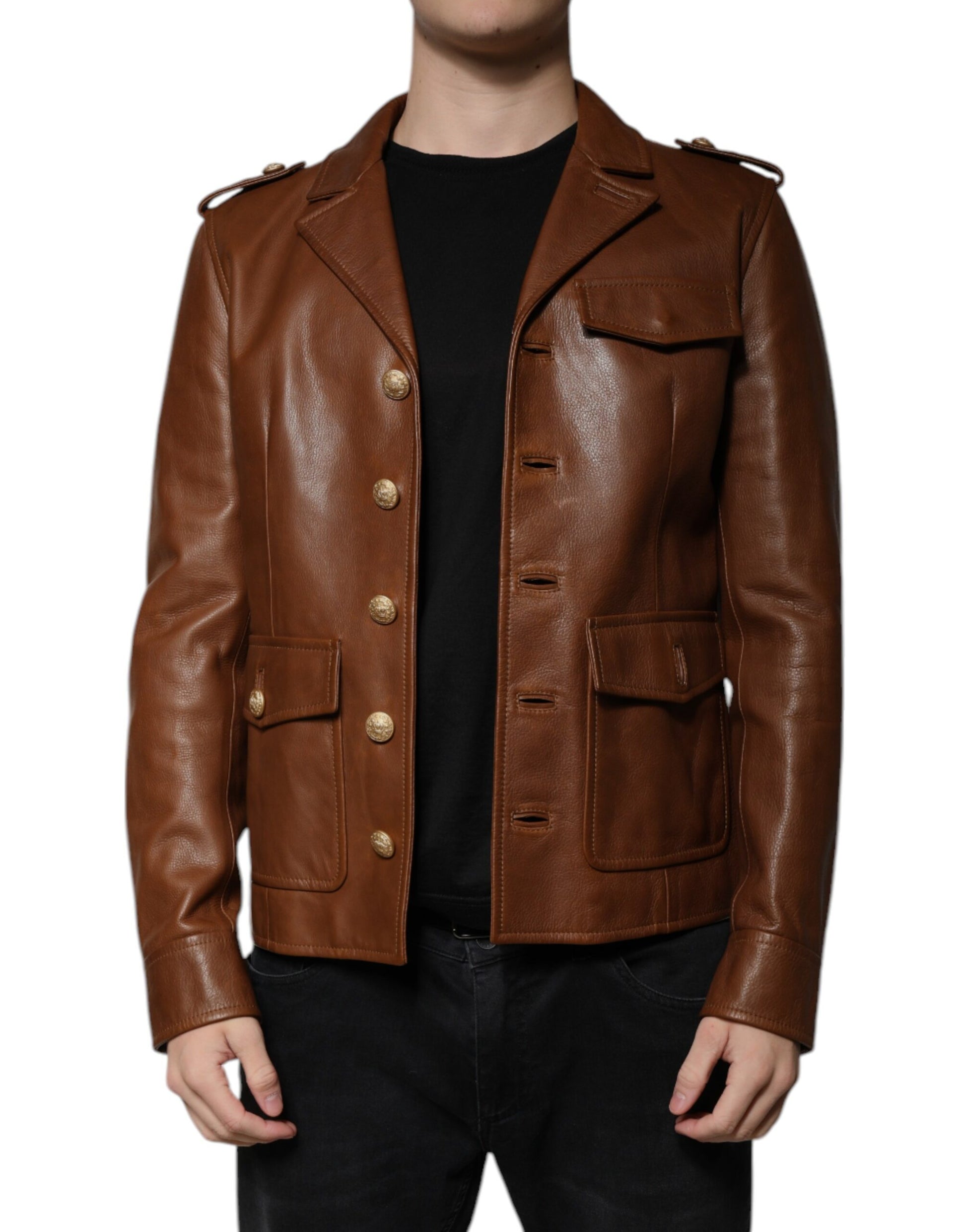 Dolce & Gabbana Braune Kalbslederjacke mit Knopfleiste
