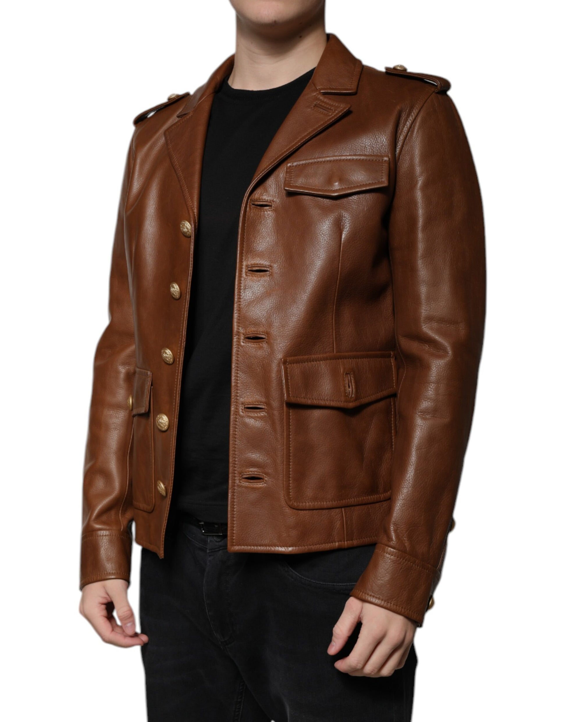 Dolce & Gabbana Braune Kalbslederjacke mit Knopfleiste