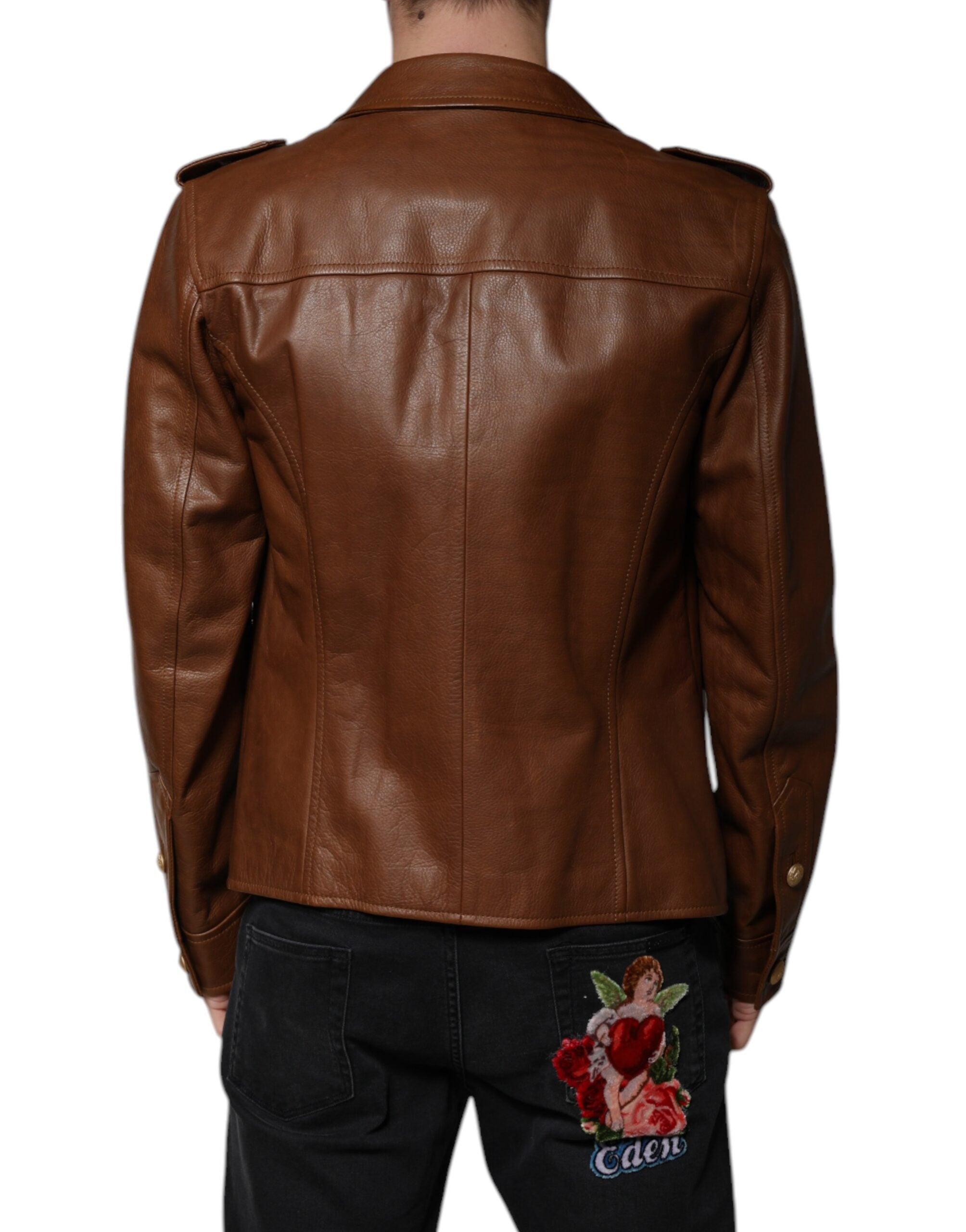 Dolce & Gabbana Braune Kalbslederjacke mit Knopfleiste