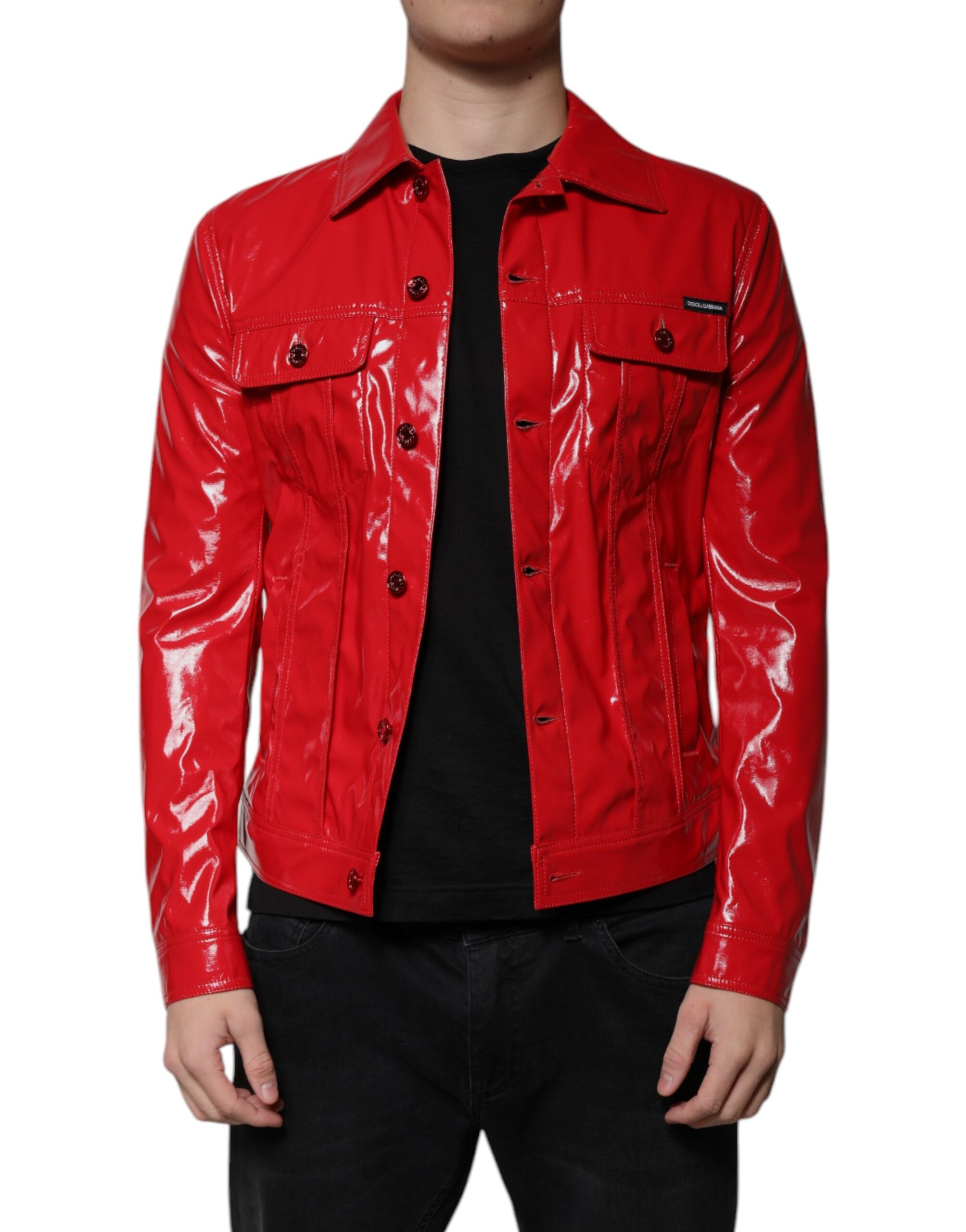 Dolce & Gabbana Rote Polyester-Knopfleiste Jacke mit Kragen