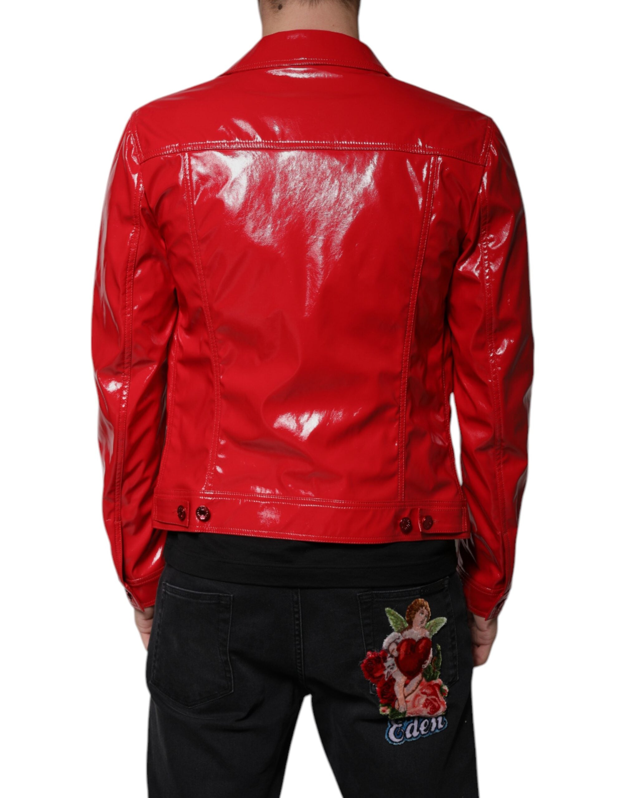 Dolce & Gabbana Rote Polyester-Knopfleiste Jacke mit Kragen