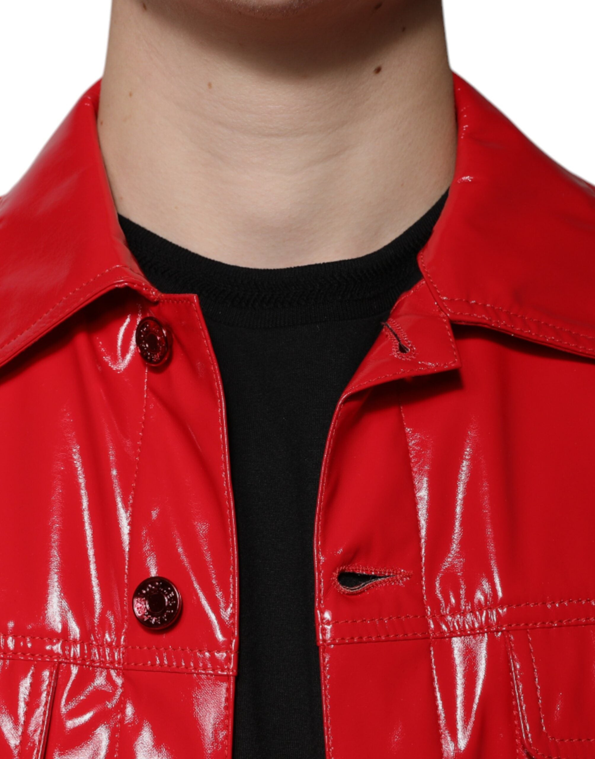 Dolce & Gabbana Rote Polyester-Knopfleiste Jacke mit Kragen