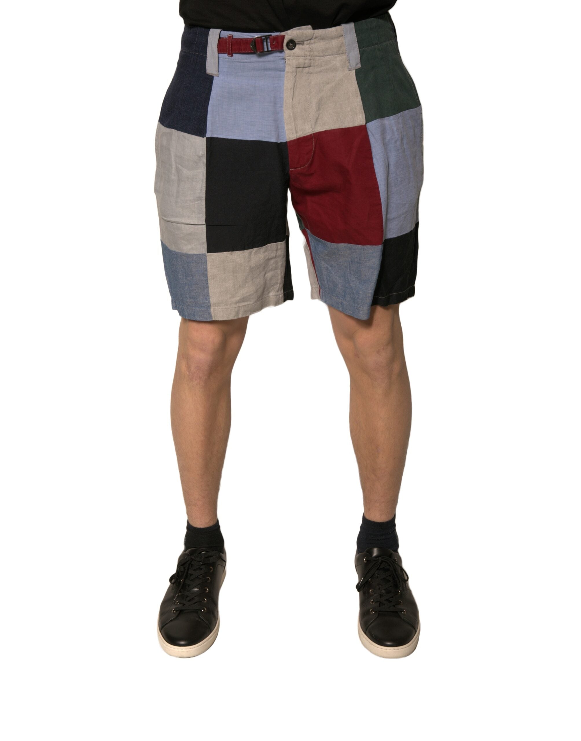 Dolce & Gabbana Multicolor Patchwork Leinen Herren Chino Shorts
