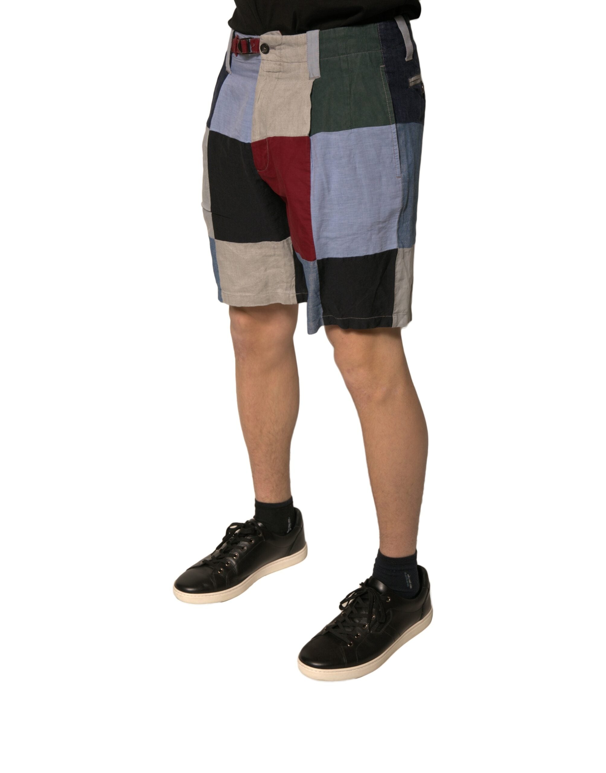 Dolce & Gabbana Multicolor Patchwork Leinen Herren Chino Shorts
