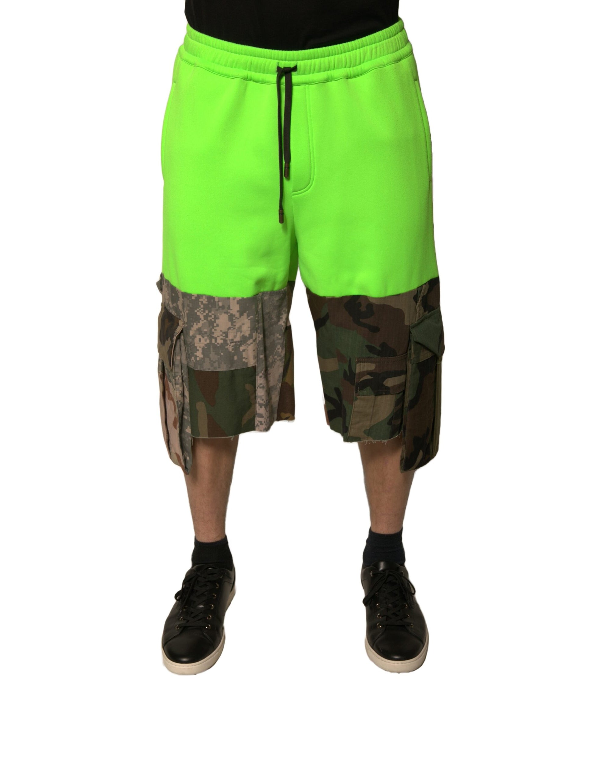 Dolce & Gabbana Grüne Cargo-Bermudashorts mit Patchwork