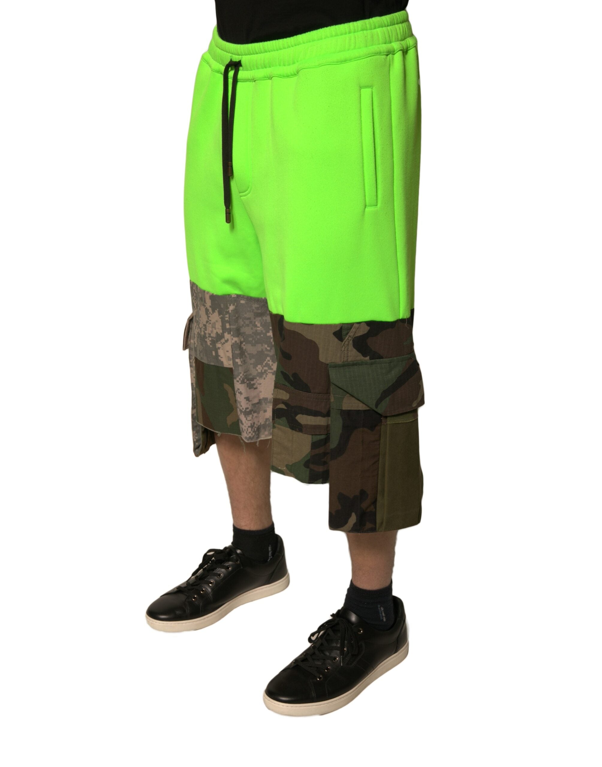 Dolce & Gabbana Grüne Cargo-Bermudashorts mit Patchwork