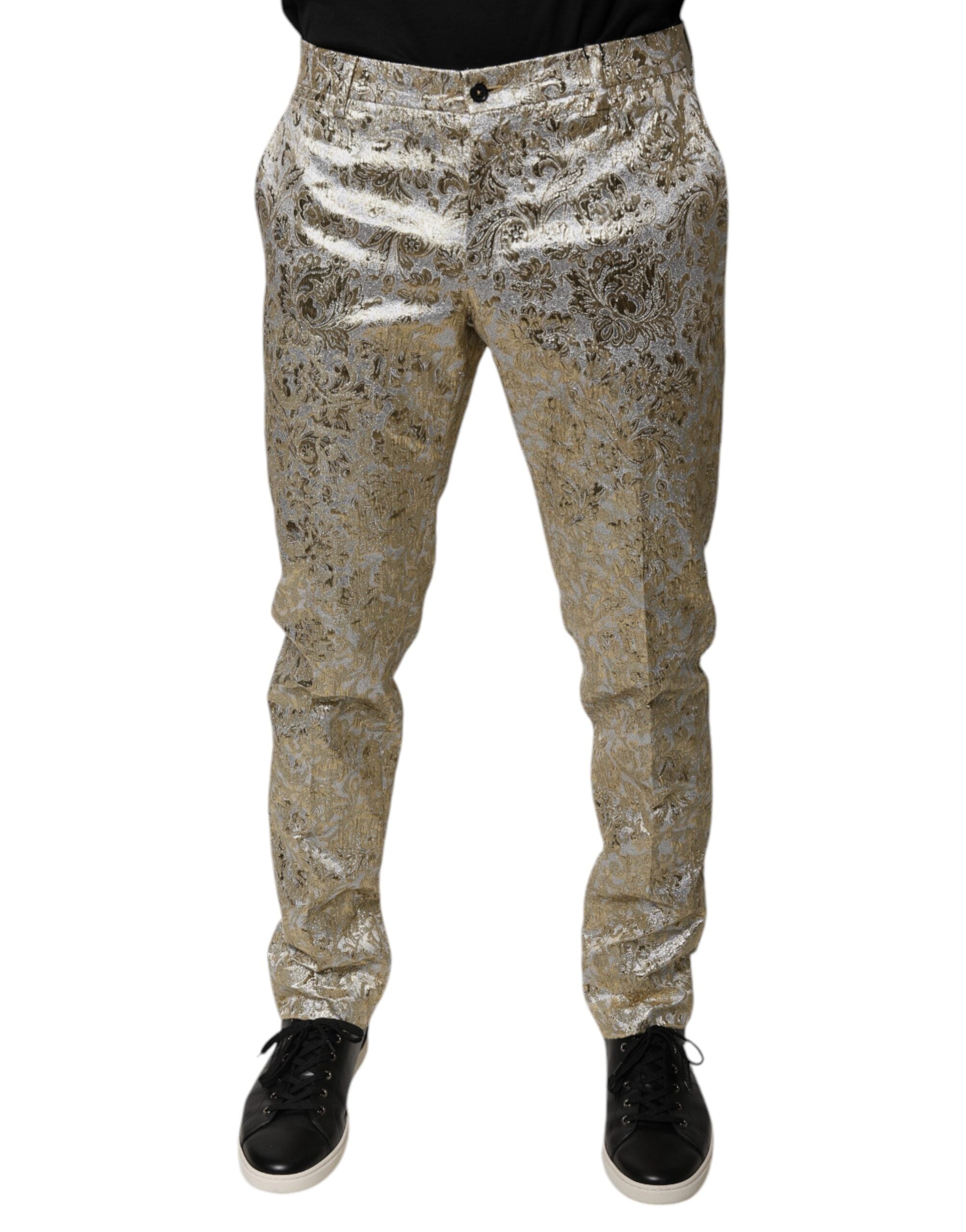 Dolce & Gabbana Gold Floral Jacquard Herren Anzughose