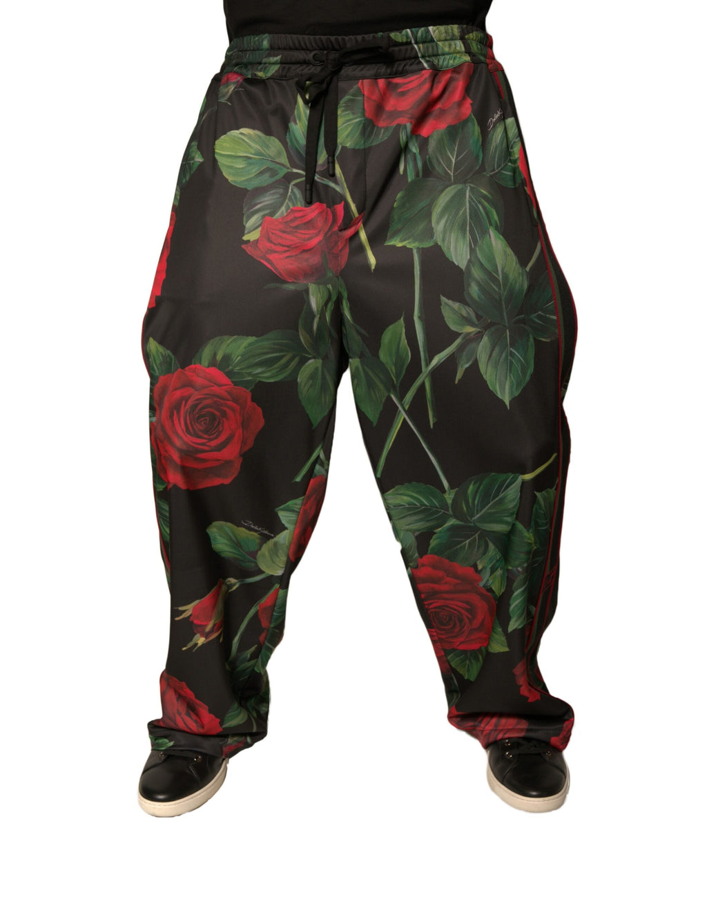 Dolce & Gabbana Schwarze geblümte Polyester-Jogger-Sweatpants Hose