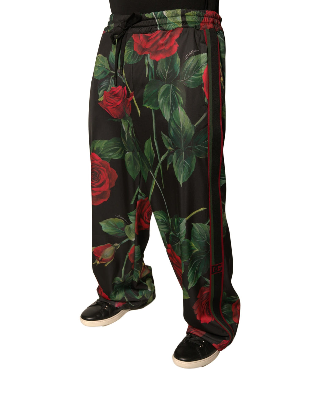 Dolce & Gabbana Schwarze geblümte Polyester-Jogger-Sweatpants Hose