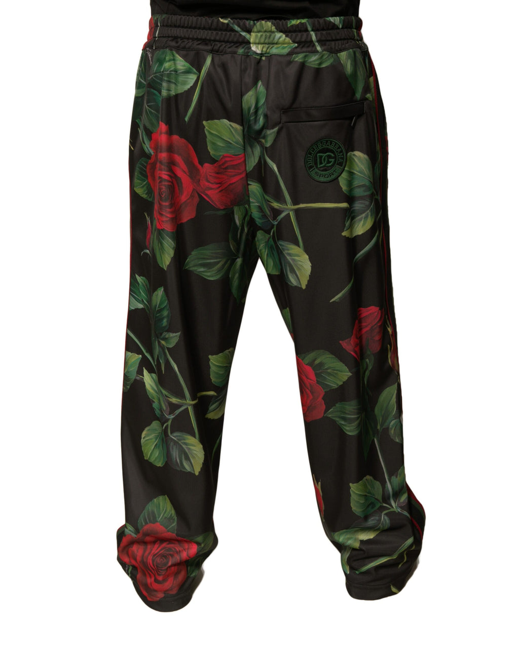 Dolce & Gabbana Schwarze geblümte Polyester-Jogger-Sweatpants Hose