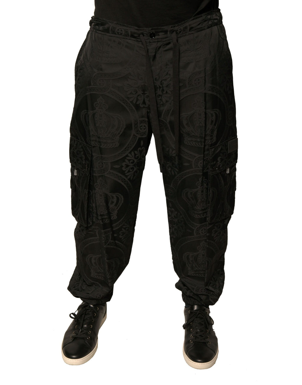 Dolce & Gabbana Schwarze Crown Nylon-Jogger-Sweatpants-Hose