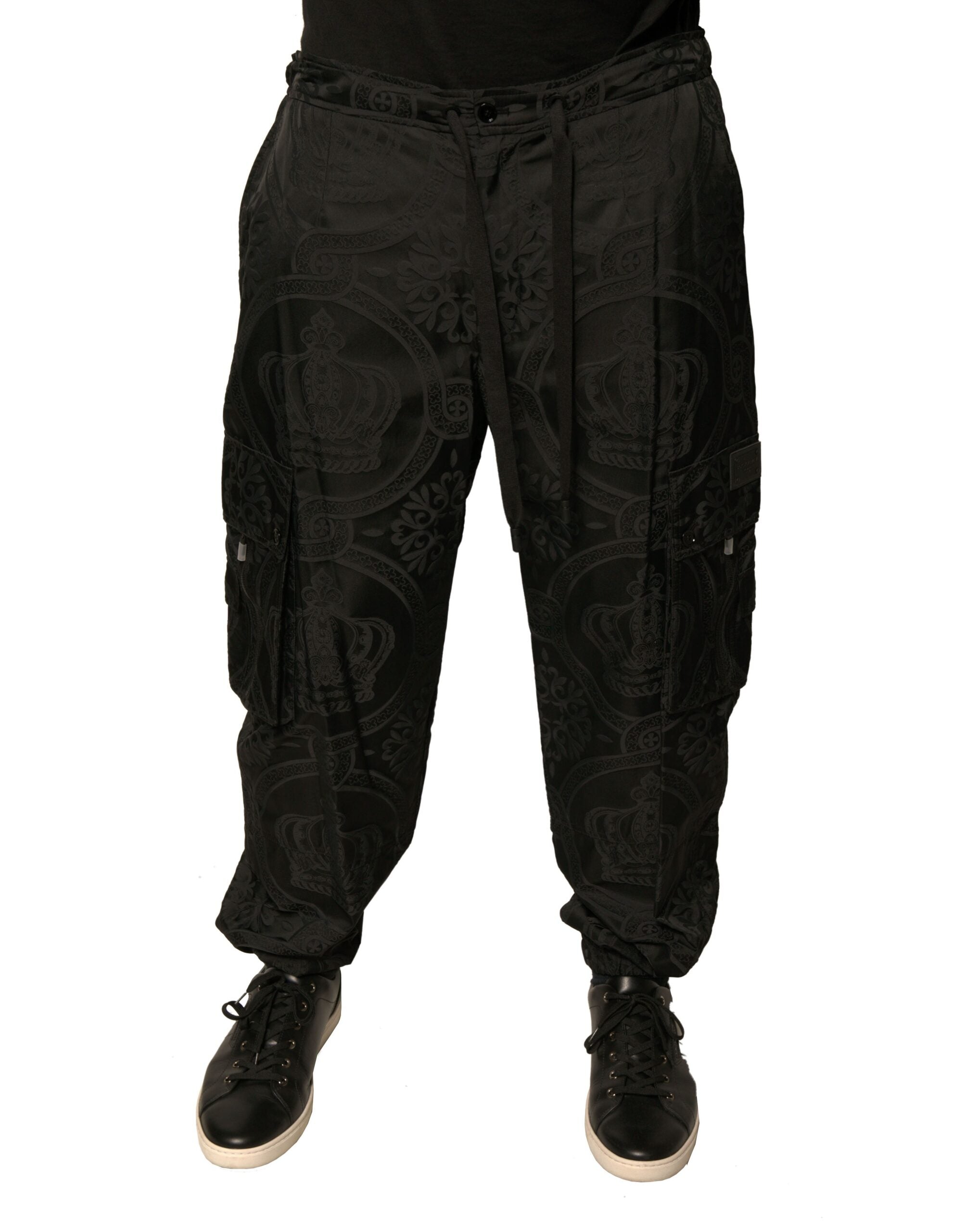Dolce & Gabbana Schwarze Crown Nylon-Jogger-Sweatpants-Hose