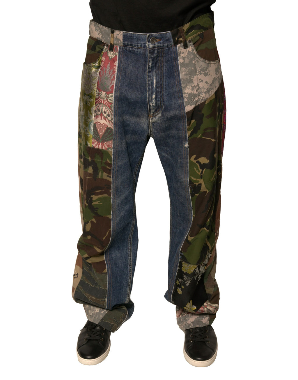 Dolce & Gabbana Blaue Patchwork-Baumwolle Straight Denim Jeans