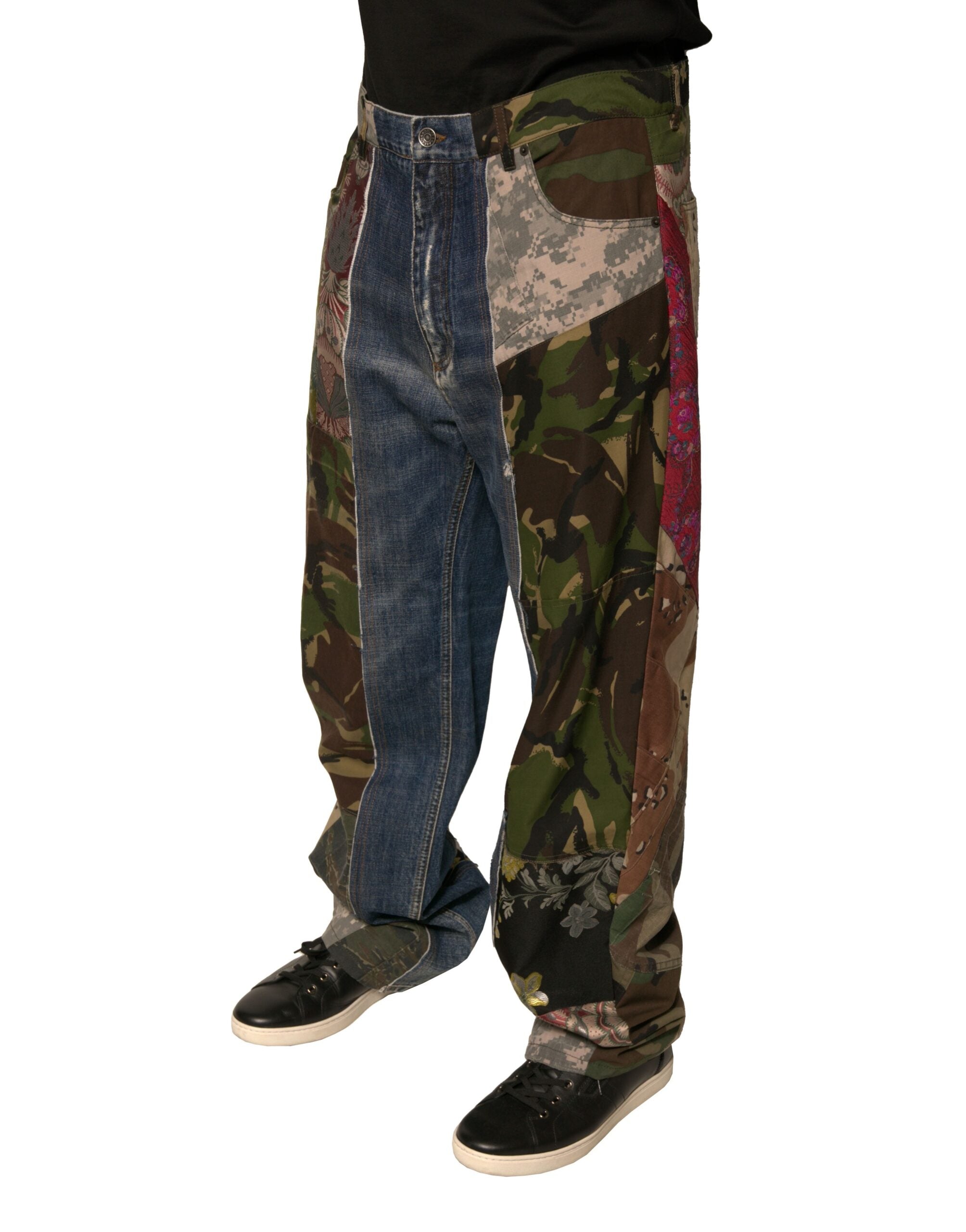 Dolce & Gabbana Blaue Patchwork-Baumwolle Straight Denim Jeans