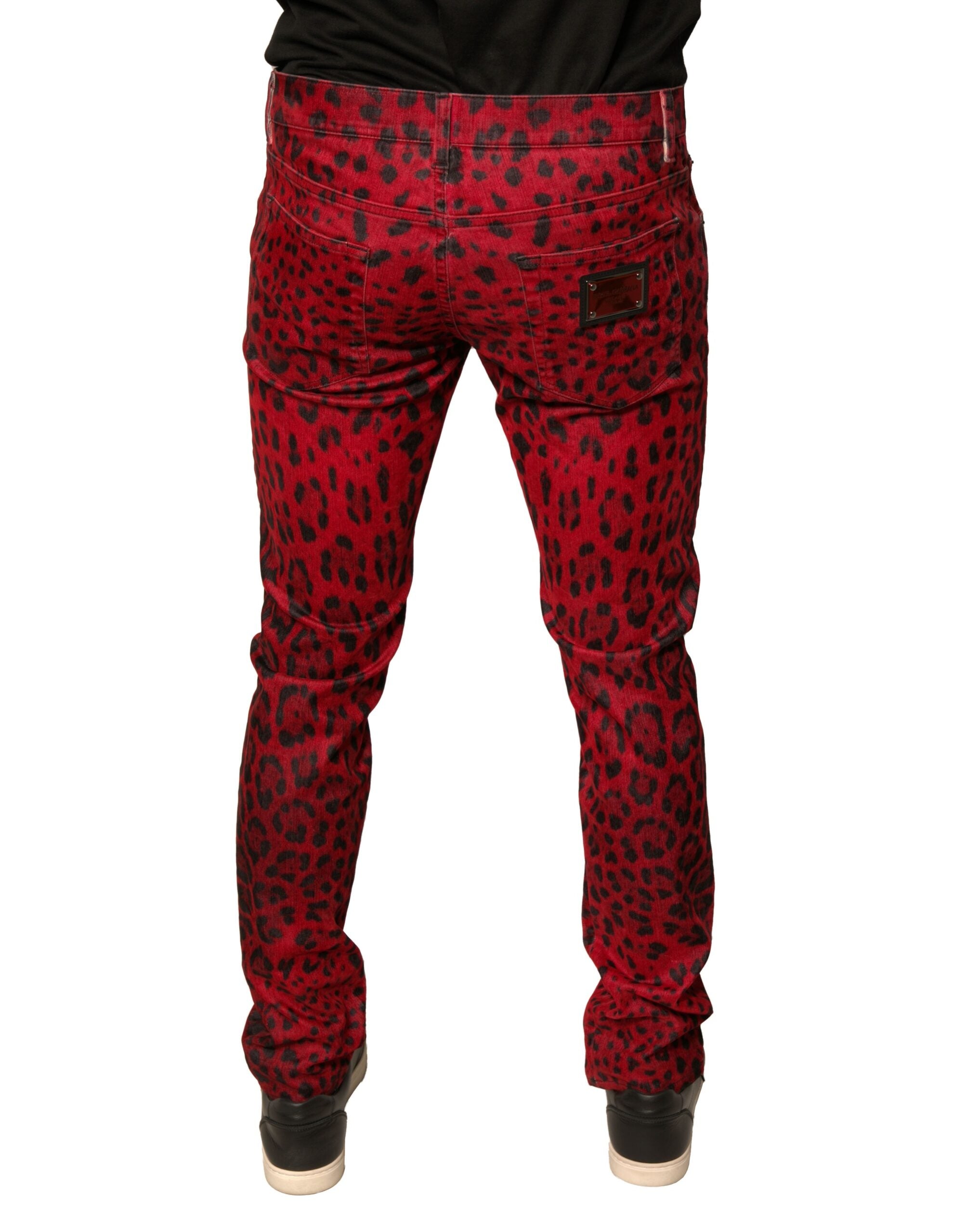Dolce & Gabbana Rote Leoparden-Baumwoll-Stretch-Denim-Jeans