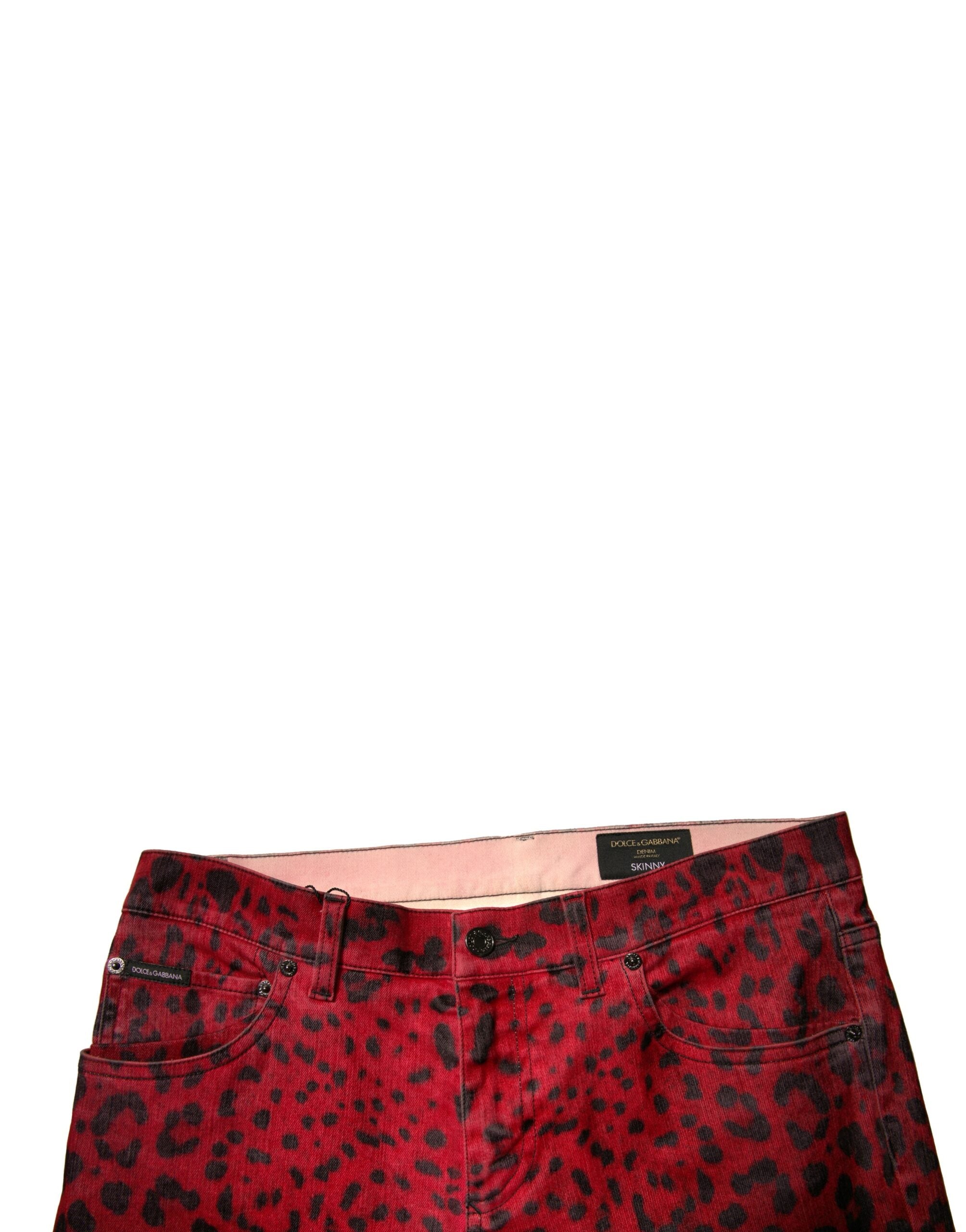 Dolce & Gabbana Rote Leoparden-Baumwoll-Stretch-Denim-Jeans