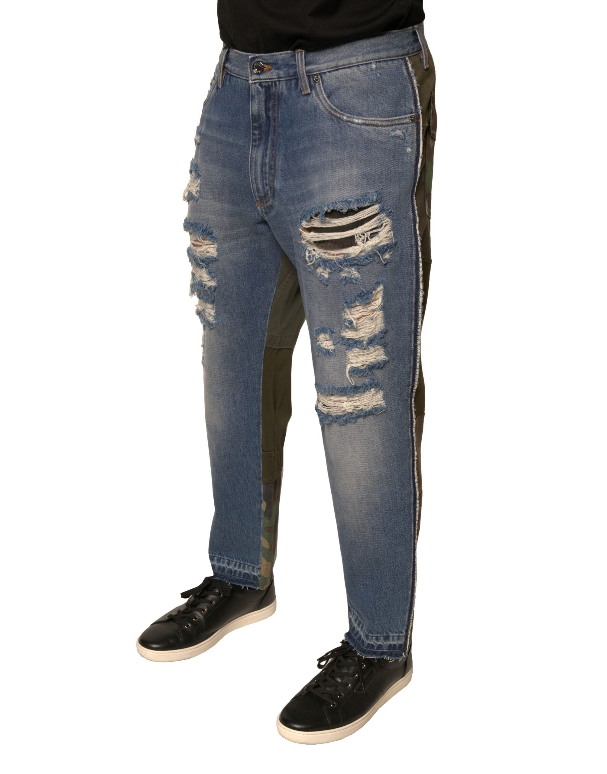 Dolce & Gabbana Blaue zerfledderte Straight Cropped Denim Jeans