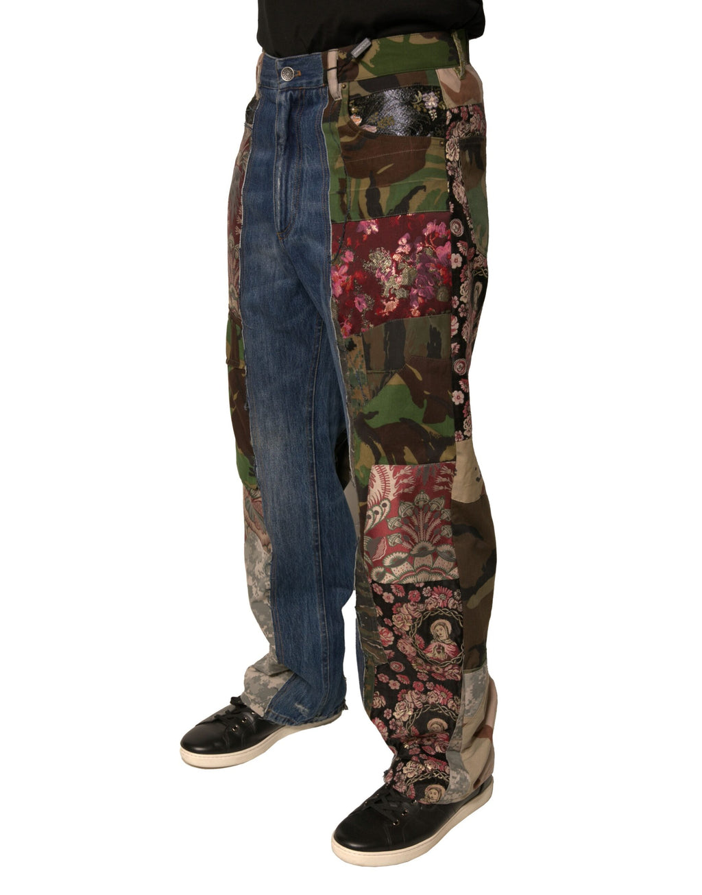 Dolce & Gabbana Blaue Patchwork-Baumwolle Straight Denim Jeans