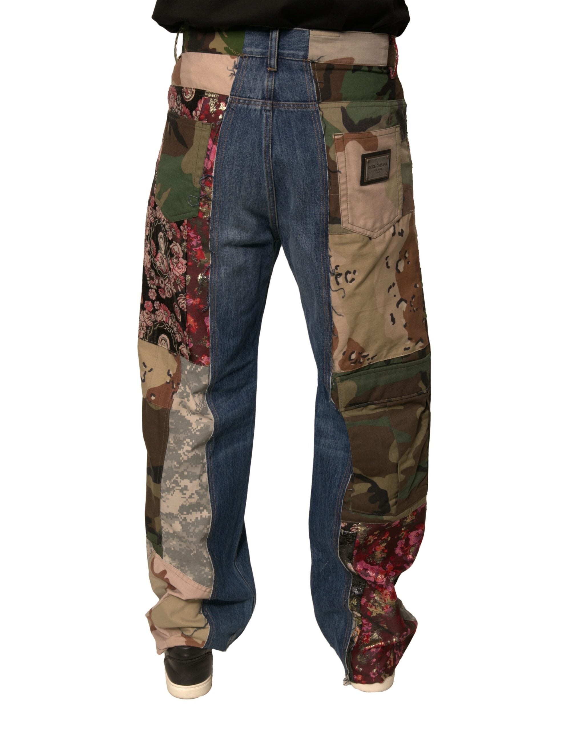 Dolce & Gabbana Blaue Patchwork-Baumwolle Straight Denim Jeans