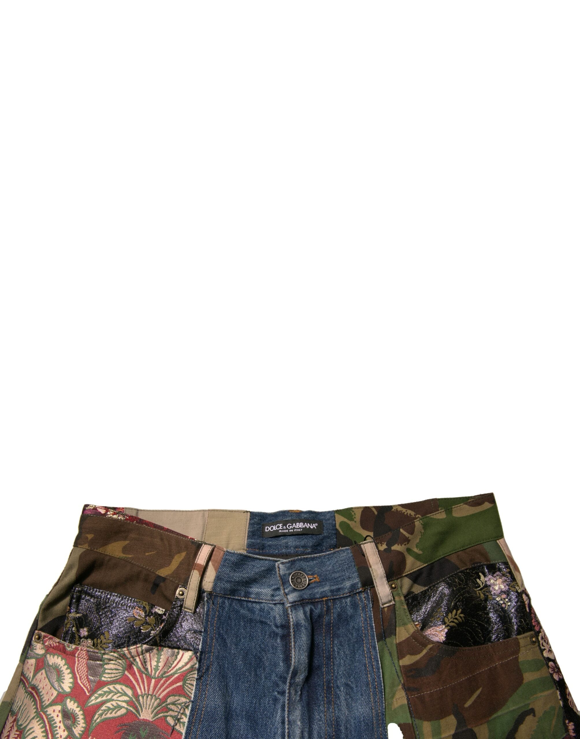 Dolce & Gabbana Blaue Patchwork-Baumwolle Straight Denim Jeans