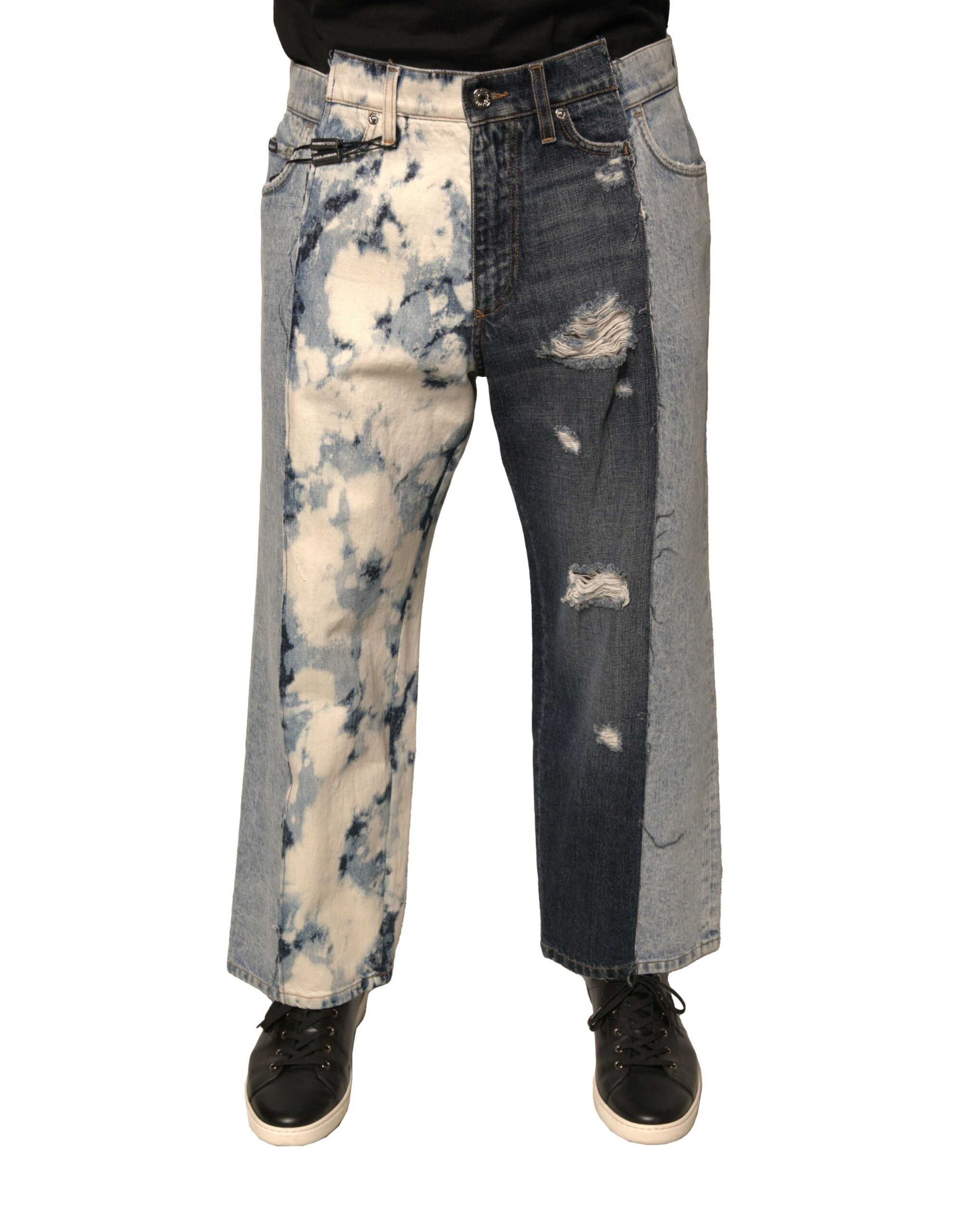 Dolce & Gabbana Multicolor Patchwork Baumwolle Gerade Männer Denim Jeans