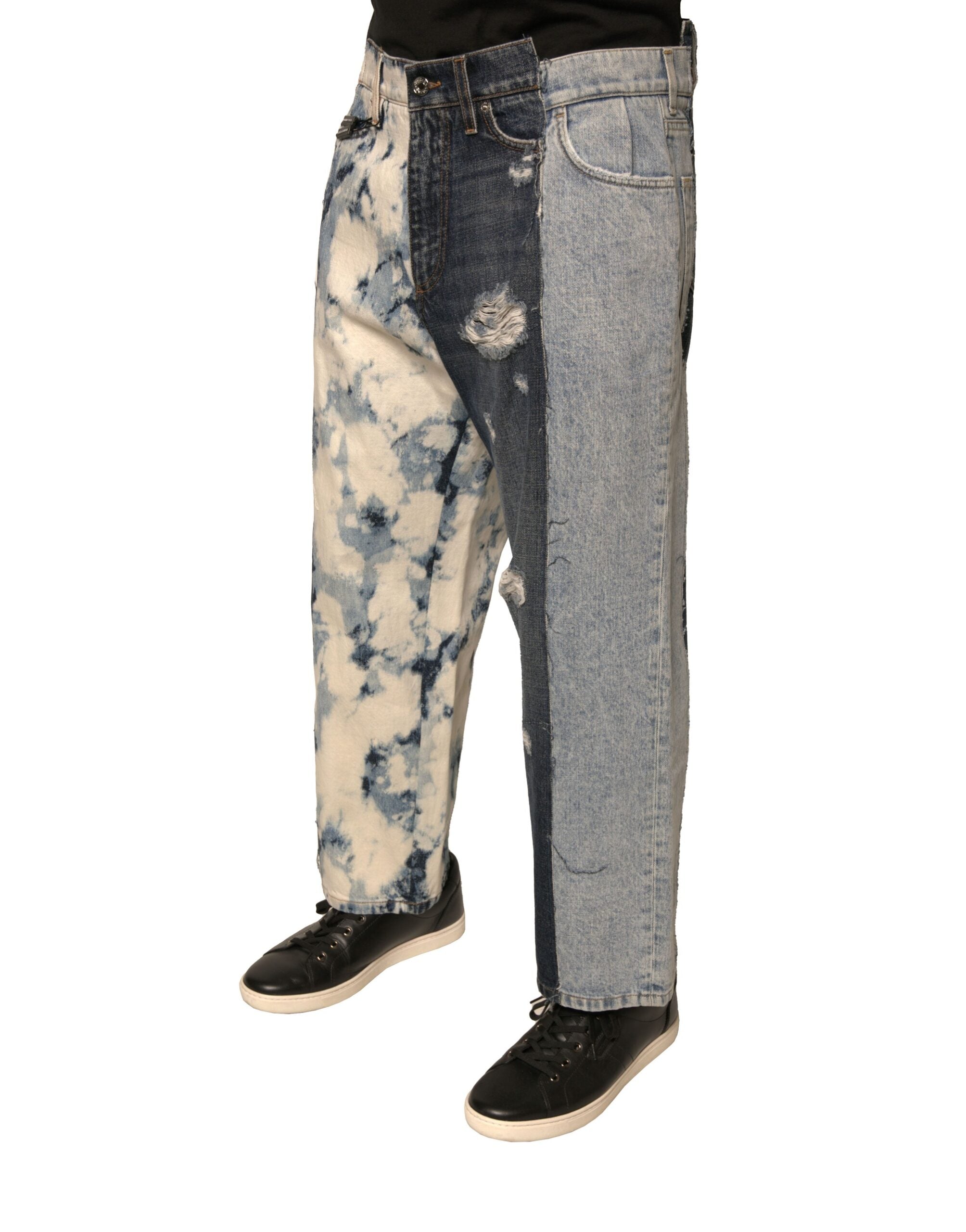 Dolce & Gabbana Multicolor Patchwork Baumwolle Gerade Männer Denim Jeans