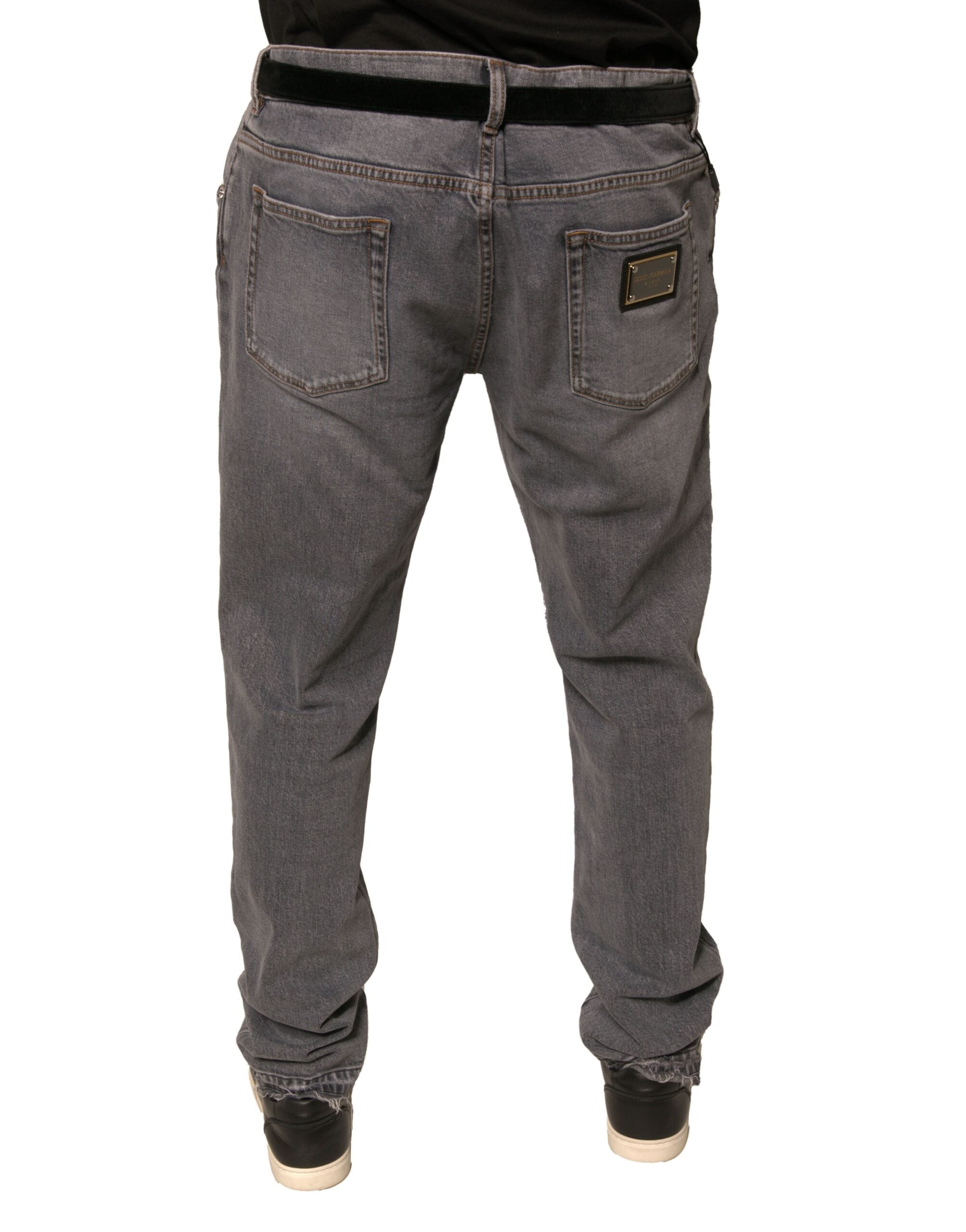 Dolce & Gabbana Graue Logo-Baumwoll-Stretch-Denim-Jeans
