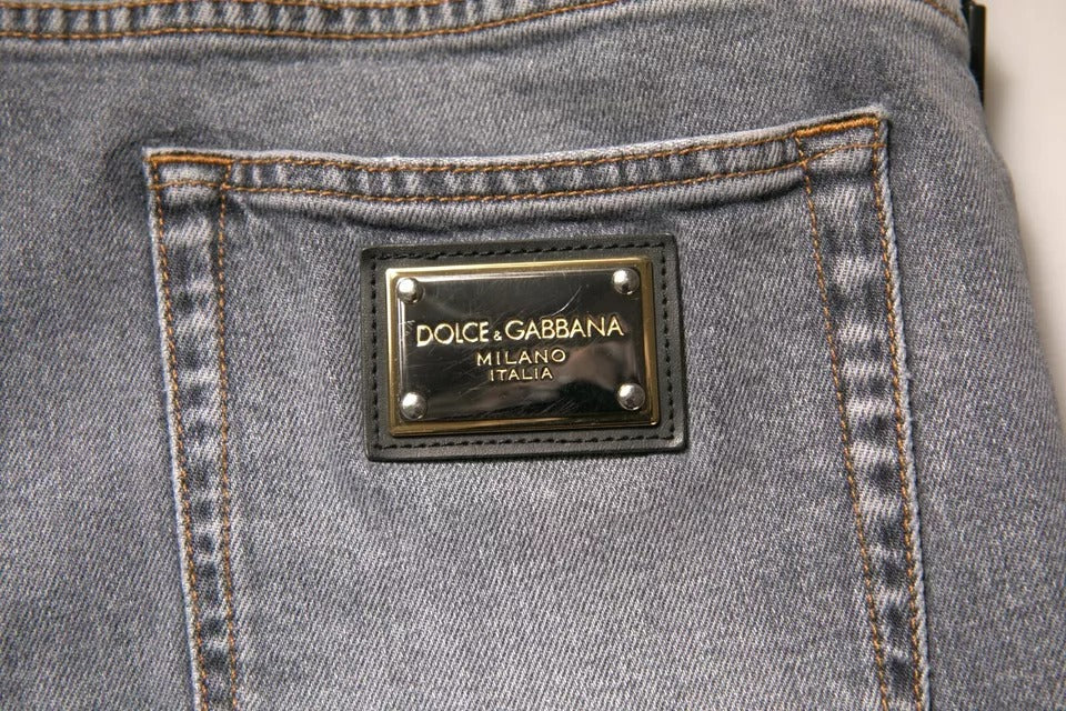 Dolce & Gabbana Graue Logo-Baumwoll-Stretch-Denim-Jeans